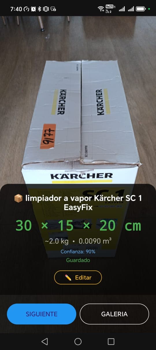 Wincha app measuring a package